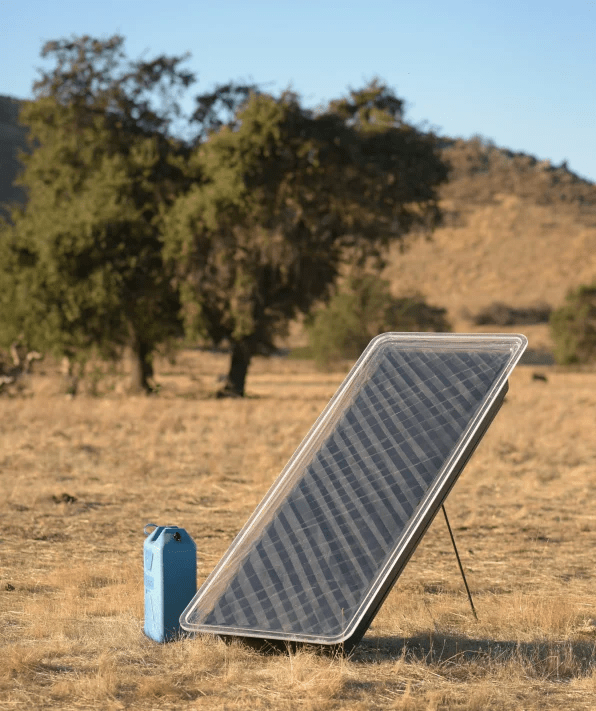 An image of the x prototype device used to produce drinkable water from air in action