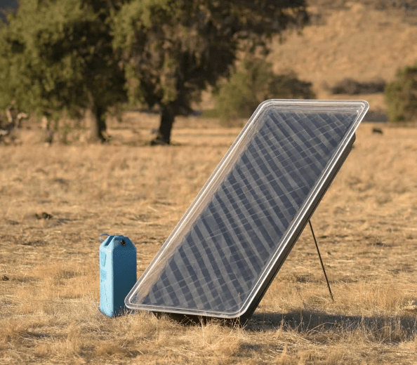 An image of the x prototype device used to produce drinkable water from air in action