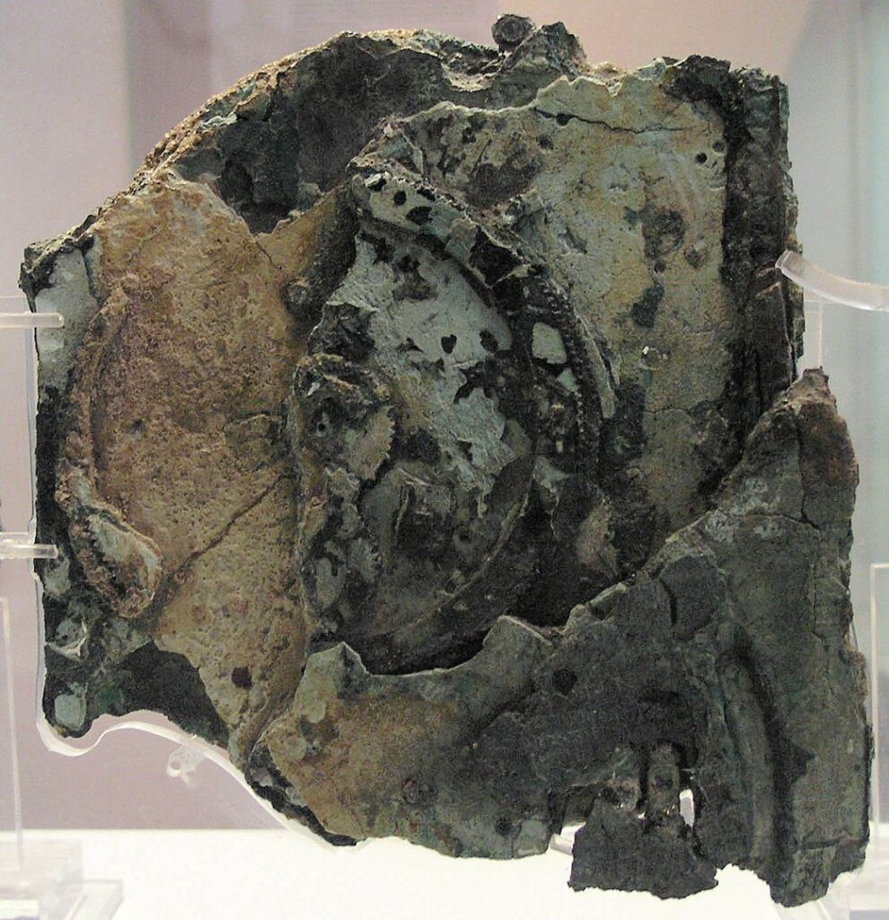 A picture of the fossilised Antikythera mechanism - the oldest of the known analogue computers