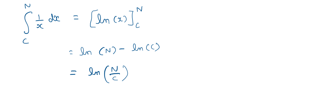 the result of solving the integration is ln(N/C)