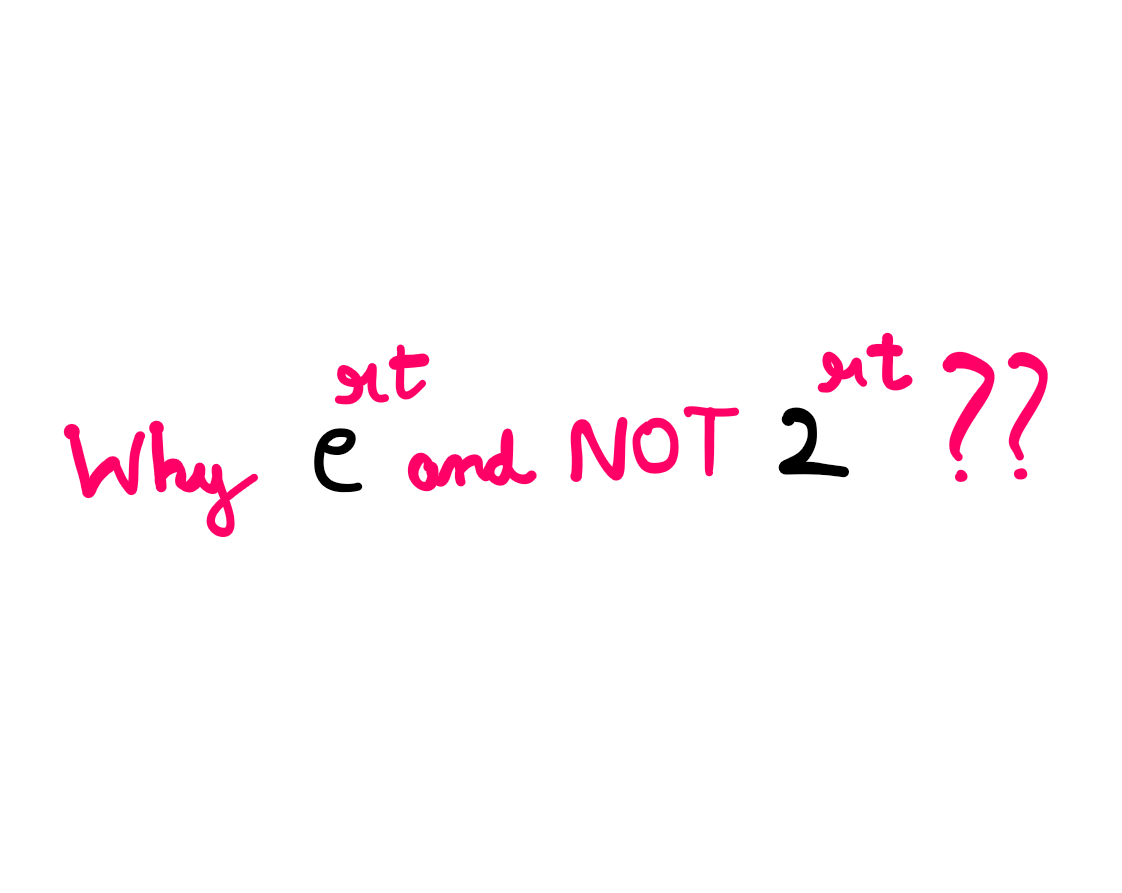 Why Do We Really Use Euler's Number For Growth? An image that asks "Why e^(rt) and not 2^(rt)?