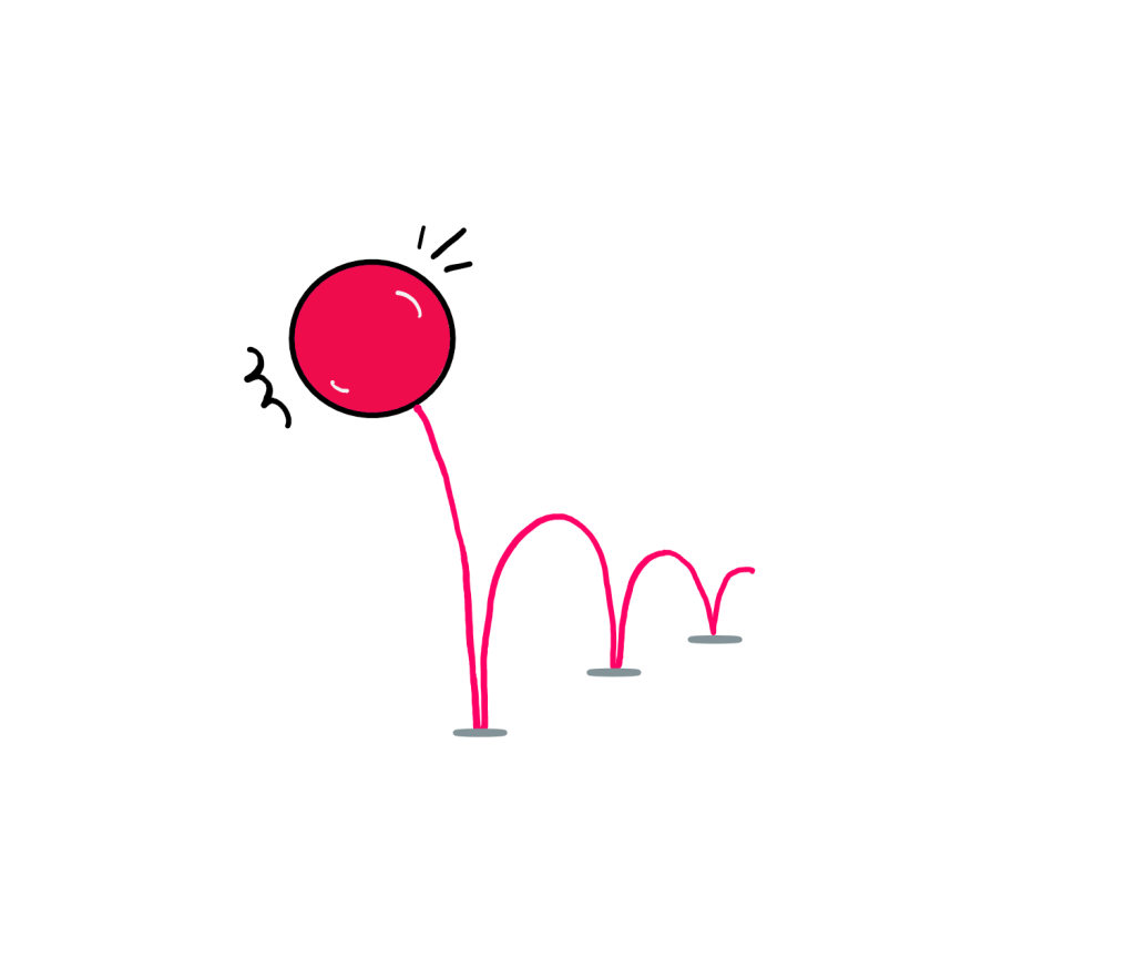 How To Actually Solve The Bouncing Ball Puzzle? - An illustration showing a ball bouncing multiple times. With each bounce, the height covered by the ball seems to be lower and lower.