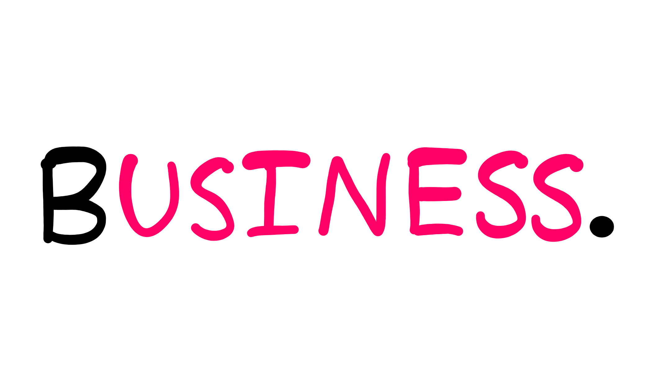 I Accidentally Almost Started A Business. Here is What Happened. - An image showing the word "Business" written in bold letters, followed by a full stop. The letter 'B' and the full stop are in black, while the rest of the letters are in pink.