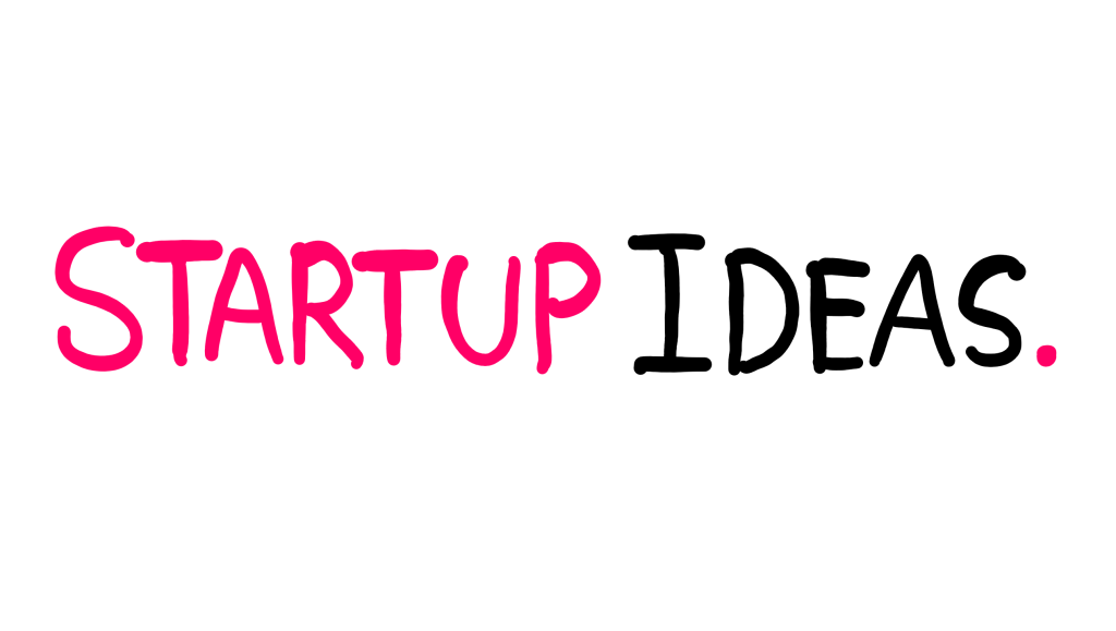 Startup Ideas: Is There Value In Ranking Creators? - An illustration showing the following text in white board graphics style: "Startup Ideas." The word "startup" is in pink, the word "ideas" is in black, and the full stop is in pink.