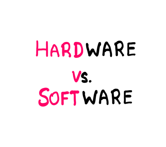 Hardware: The Unsung Hero Of The Tech World - An illustration displaying the sign "Hardware Vs. Software" One half of all the words are in pink, while the other half is in black.