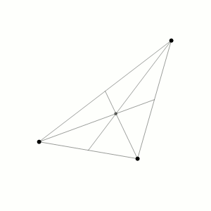 Animation showing the approximate trajectories of three identical bodies forming the vertices of a scalene triangle — to illustrate the fascinating story of the three-body problem.