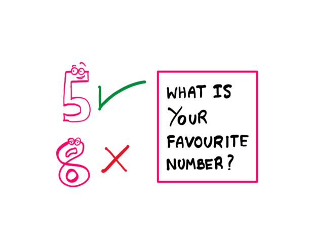 The Interesting Number Paradox - A cartoon featuring a happy 5 and a sad 8. On the right of these numbers, the text "What is your favourite number?" stands.