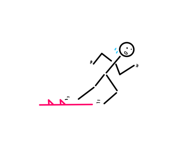 A stick figure of a 100 metre sprinter starting off the blocks with a burst of energy.