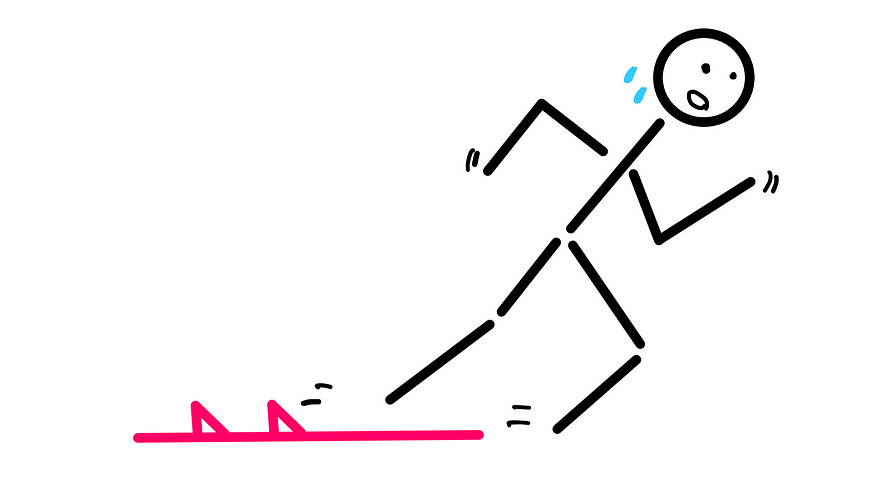 A stick figure of a 100 metre sprinter starting off the blocks with a burst of energy.